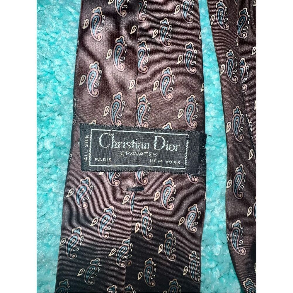 Christian Dior cravates New York Paris men’s vintage brown paisley silk tie